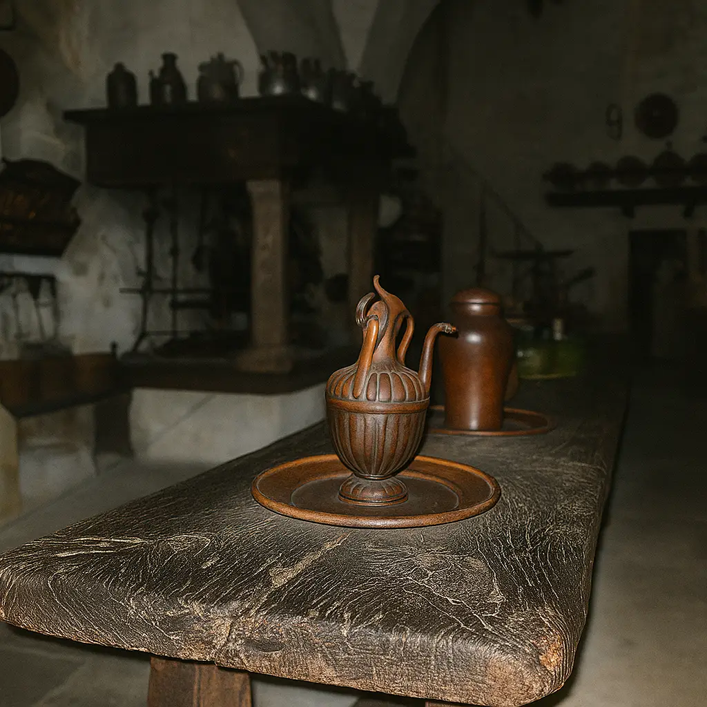 burg-kreuzenstein-burgkueche-mittelalterliches-geschirr